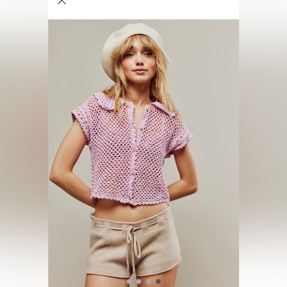 Free People Lily Crochet Top-Candy Lilac-NWT